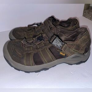 Teva Men's Omnium 2 Leather Turkish Coffee Rugged Sandals - Dark Brown and Olive